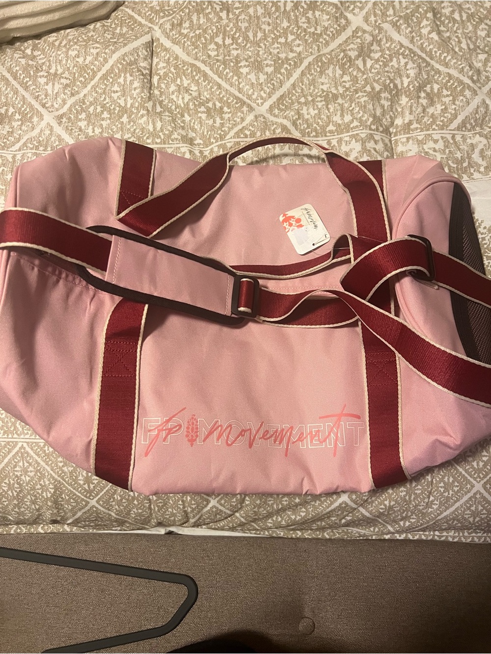 Free People Pink Duffel Bag with Burgundy Straps